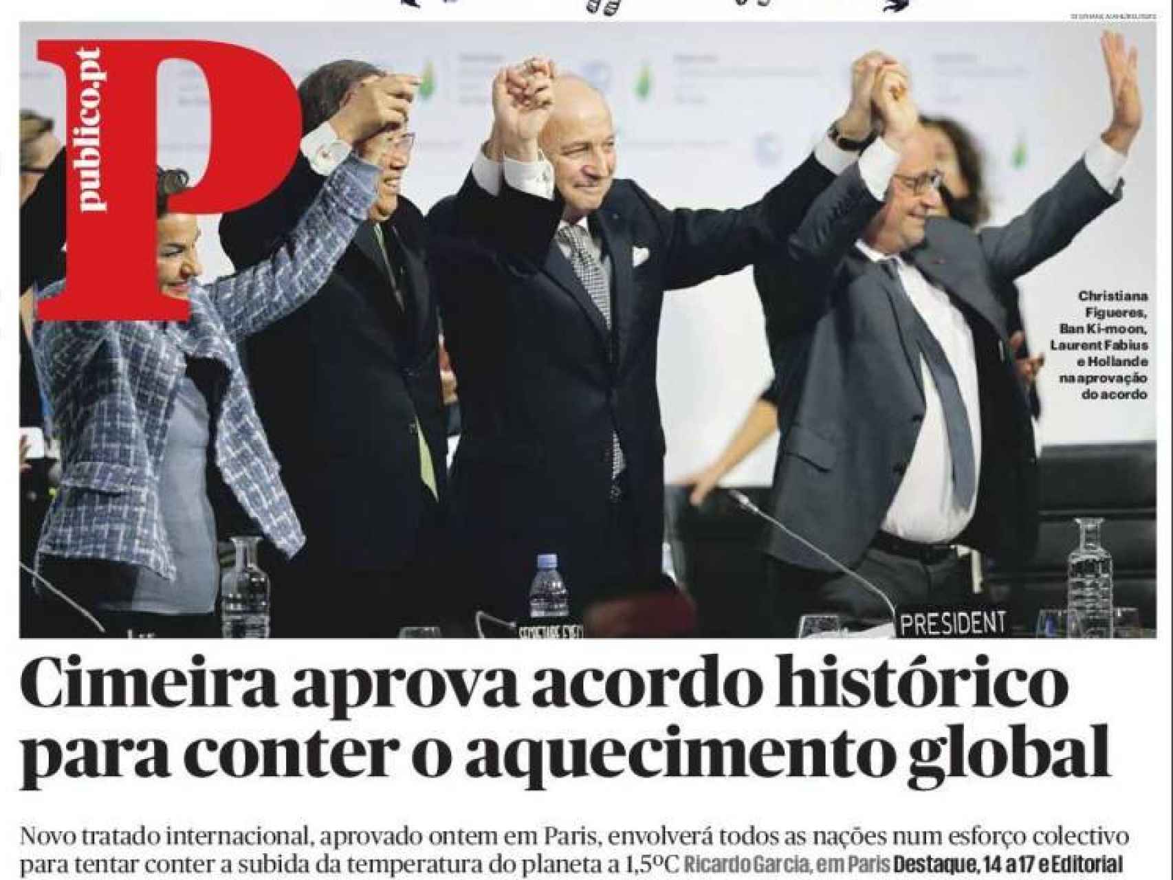 Portada del diario portugués Público de hoy domingo.