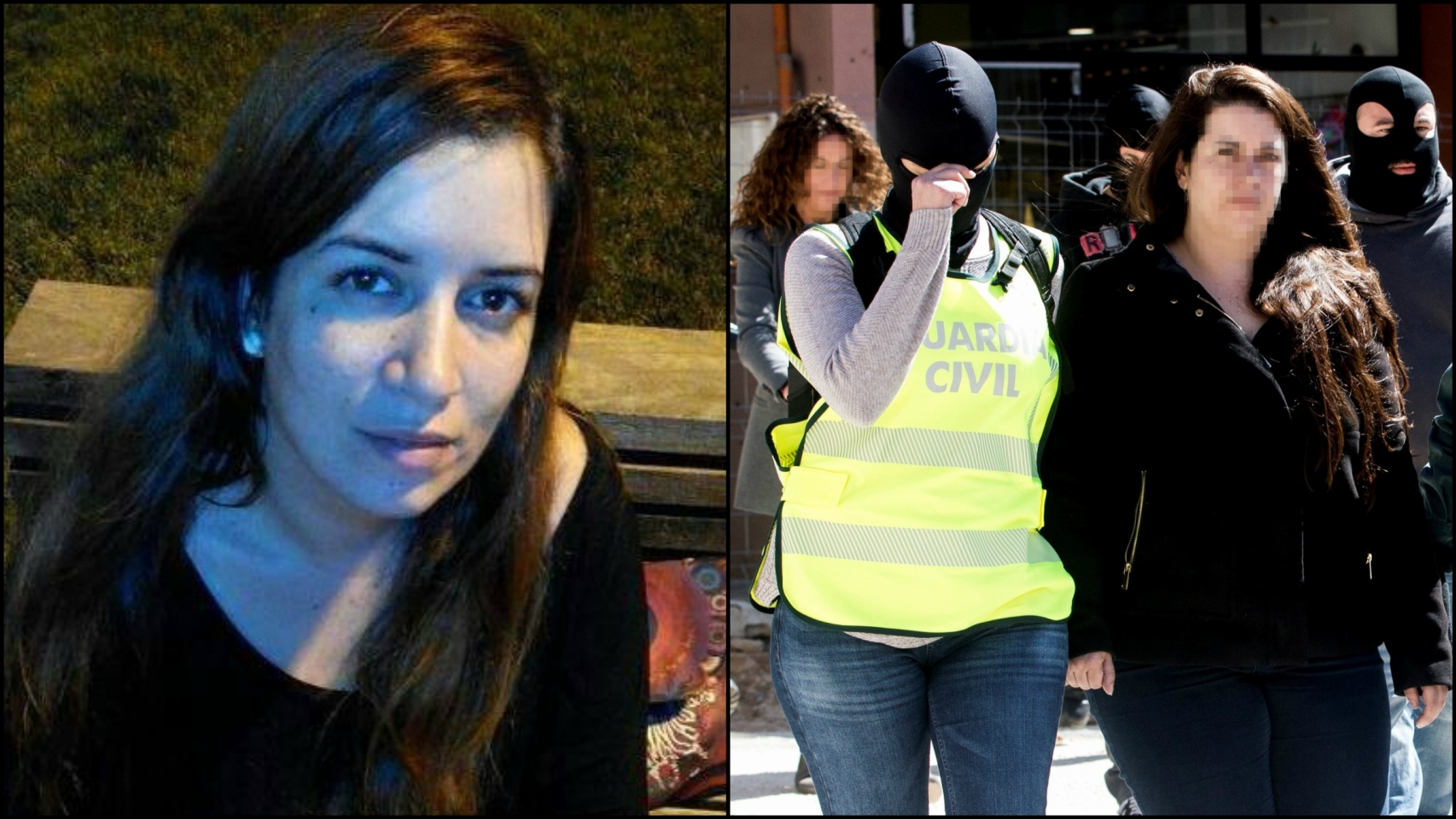 Tamara, en dos fotografías diferentes: la primera, en el año 2014. La segunda, este martes, recién detenida.