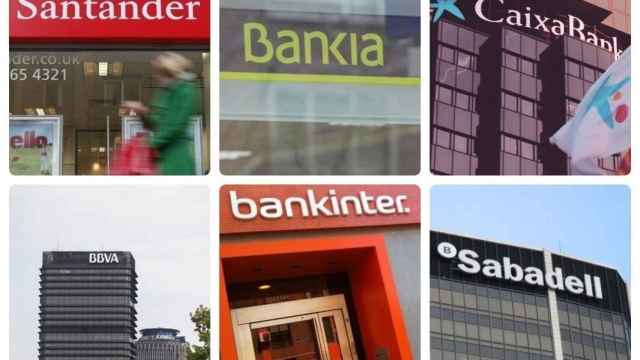 Montaje de los logos de los seis bancos cotizados en España.